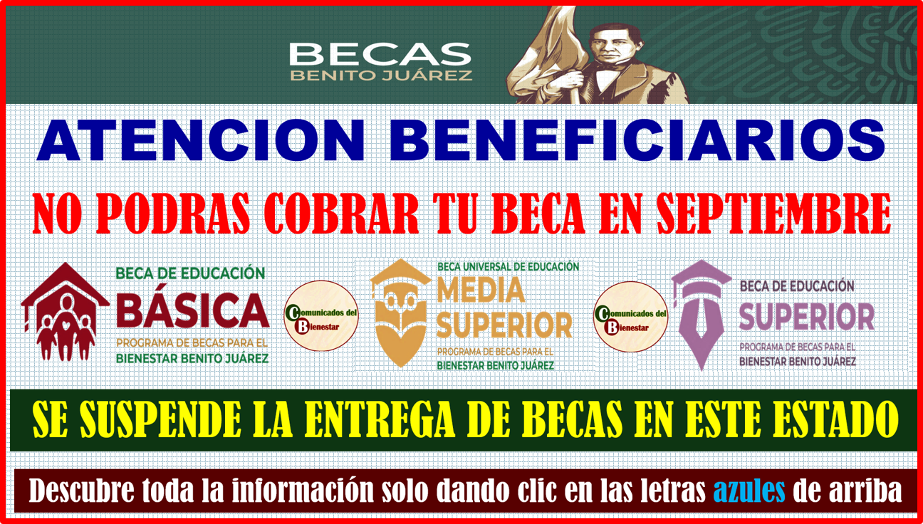 SE SUSPENDE LA BECA BENITO JUAREZ EN EL MES DE SEPTIEMBRE DESCUBRE EN QUE ESTADO LOS BENEFICIARIOS NO PODRAN COBRAR SU APOYO Y POR QUE