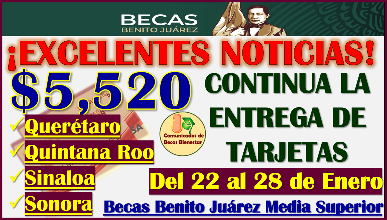 Becas Benito Juárez Media Superior: Estados y planteles que RECIBEN su Tarjeta Bienestar del 22 al 28 de Enero