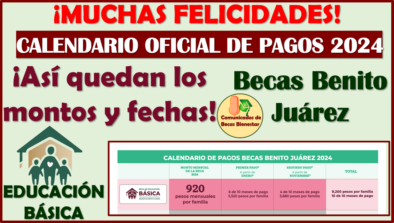≫ CALENDARIO OFICIAL DE PAGOS 2024 Becas Benito Juárez Nivel Básico, aquí toda la información