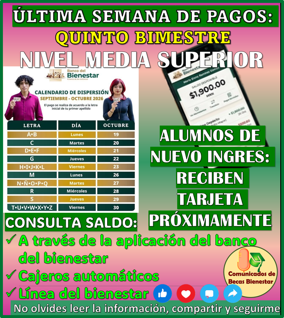Segunda semana de pagos, estas letras cobran: Beca Benito Juárez Media Superior Septiembre-Octubre