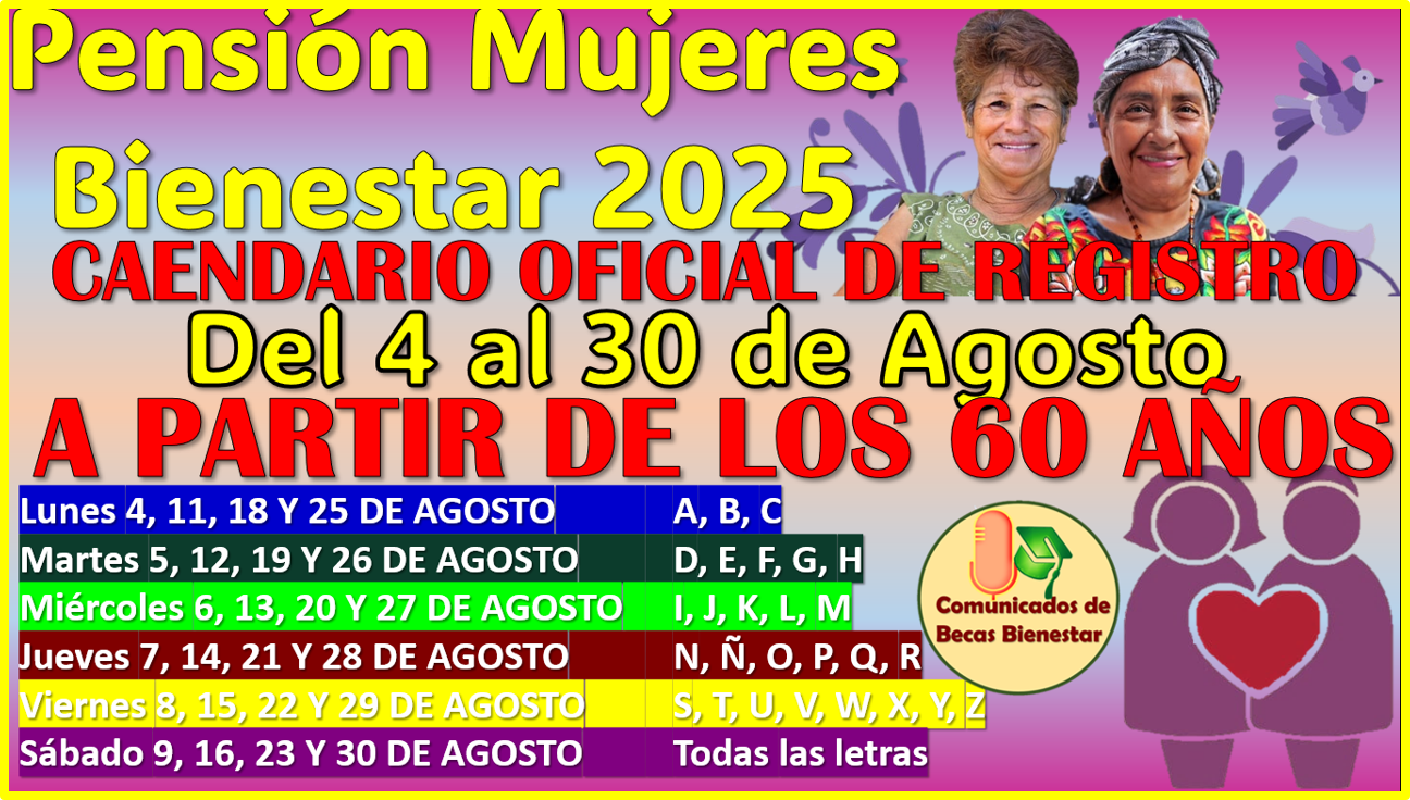 CALENDARIO DE REGISTRO para la Pensión Mujeres Bienestar 2025, aqui te lo comparto