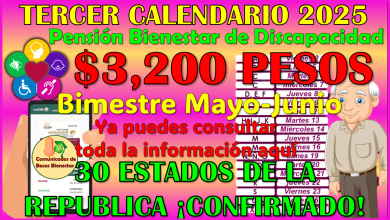 Tercer Calendario 2025 de la Pensión Bienestar de Discapacidad bimestre Mayo-Junio