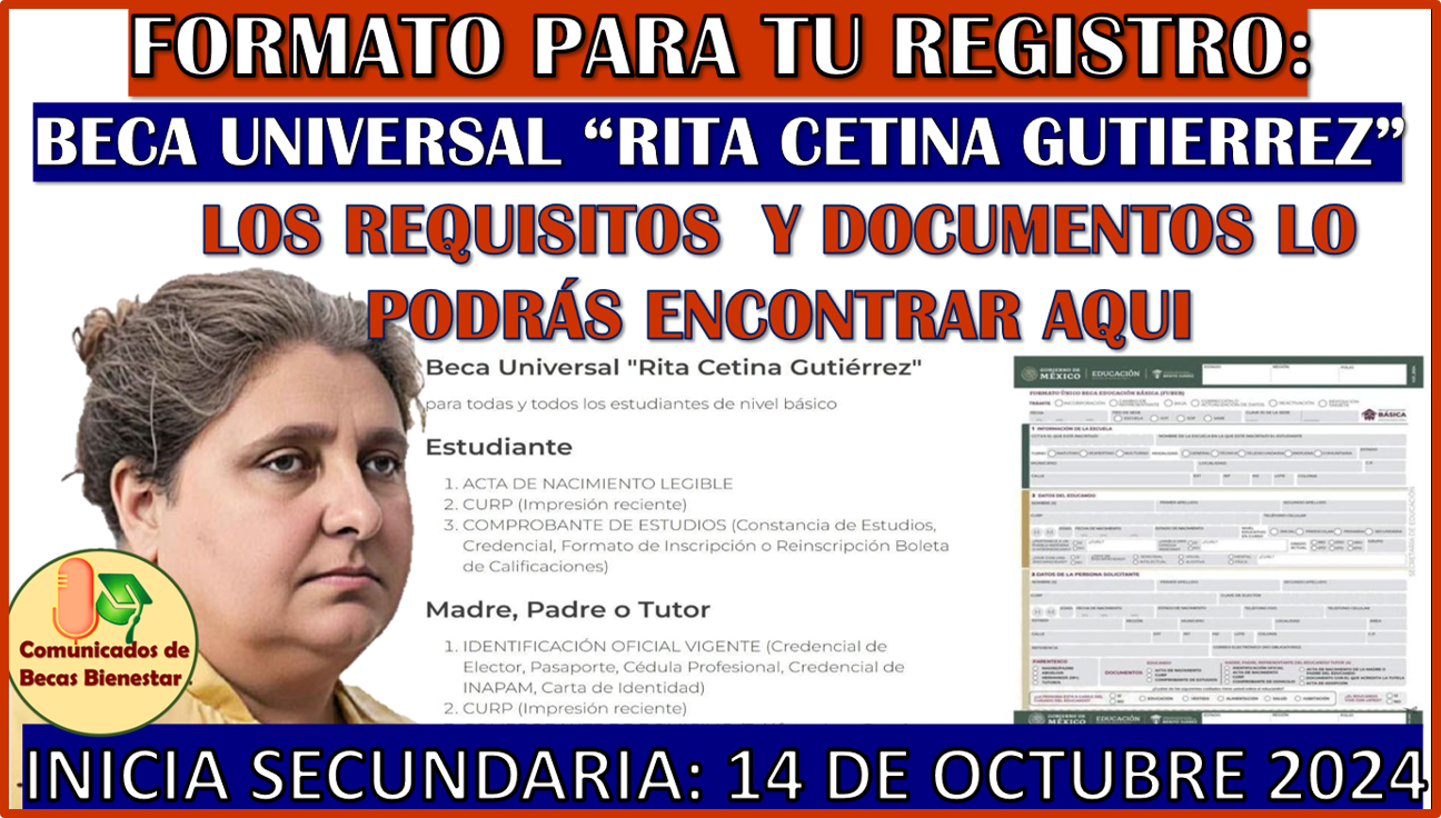 FORMATO que deberás llenar para el REGISTRO de la Beca Universal Rita Cetina Gutierrez 2024-2025