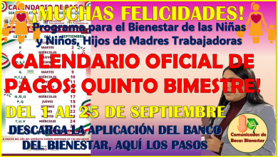 Penúltimo calendario 2025 para la Pensión de Madres trabajadoras bimestre: Septiembre-Octubre