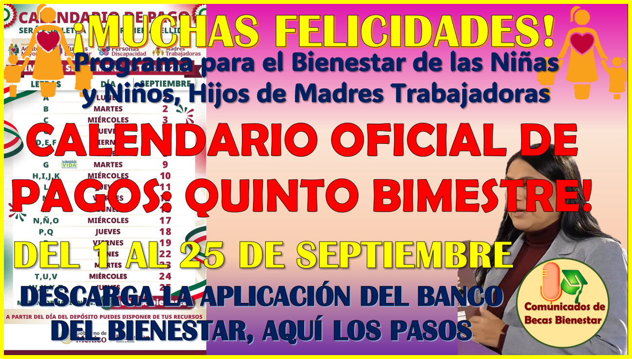Penúltimo calendario 2025 para la Pensión de Madres trabajadoras bimestre: Septiembre-Octubre