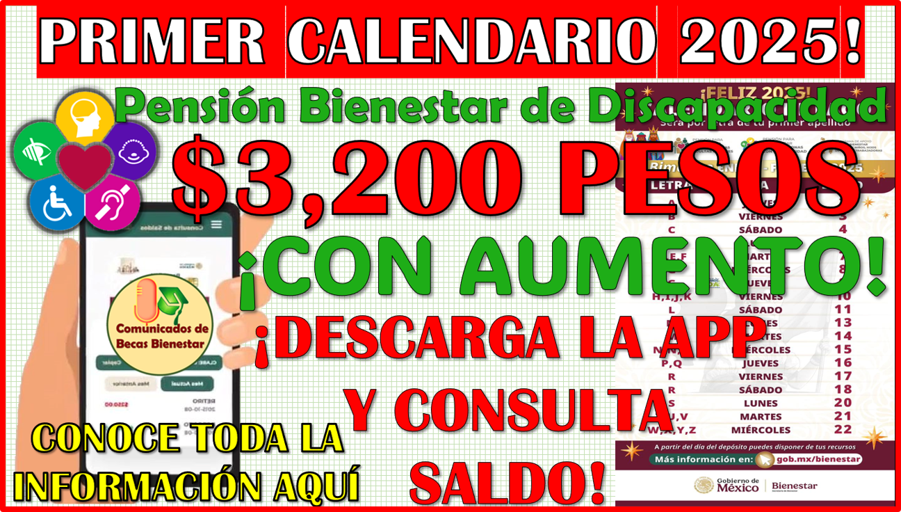 Pension Bienestar de Discapacidad 2025 ¡Primer calendario oficial de pagos del bimestre Enero-Febrero