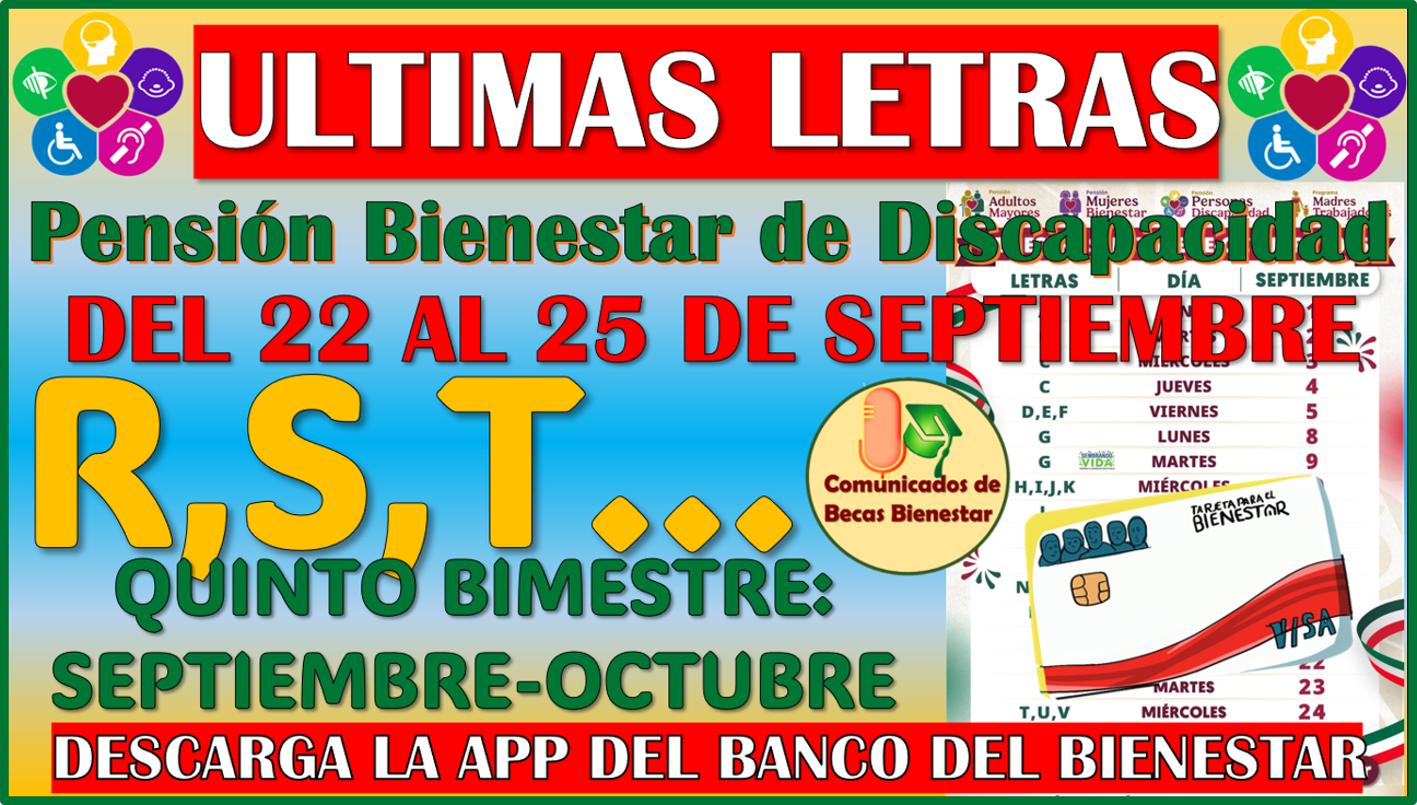 ¿QUE LETRAS COBRAN EN ESTA ULTIMA SEMANA DE PAGOS? Pensión Bienestar de Discapacidad 2025