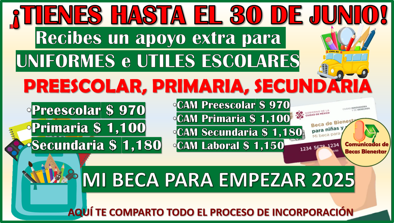 REQUISITOS para recibir el Apoyo extra de uniformes e útiles escolares Mi Beca para Empezar 2025-2026