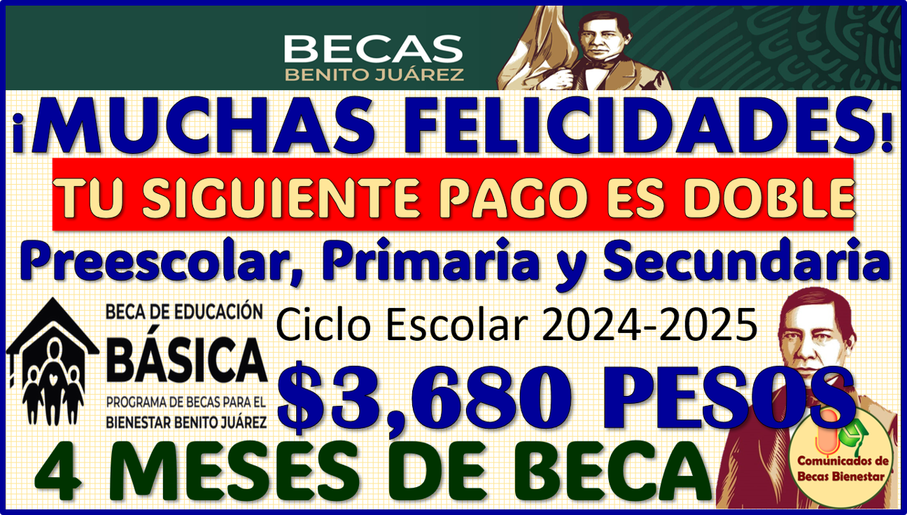 Tu próximo pago Oficial es DOBLE si eres beneficiario de las Becas Benito Juárez Básica 2024