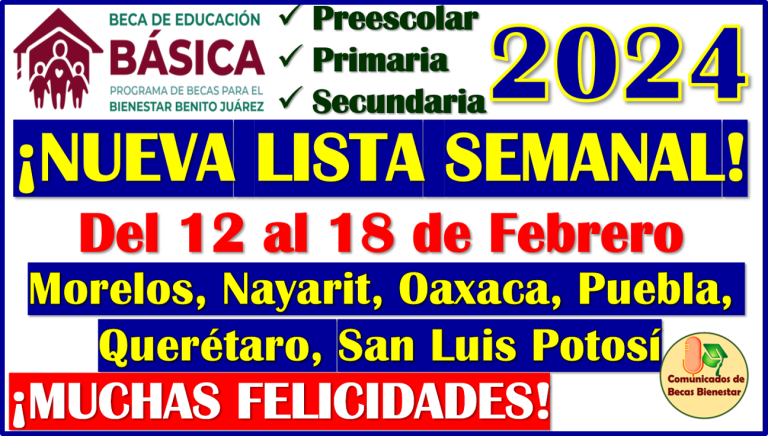 Becas Benito JuÃ¡rez nivel BÃ¡sico: ENTREGA DE TARJETAS del 12 al 18 de Febrero Â¡NUEVA LISTA SEMANAL!