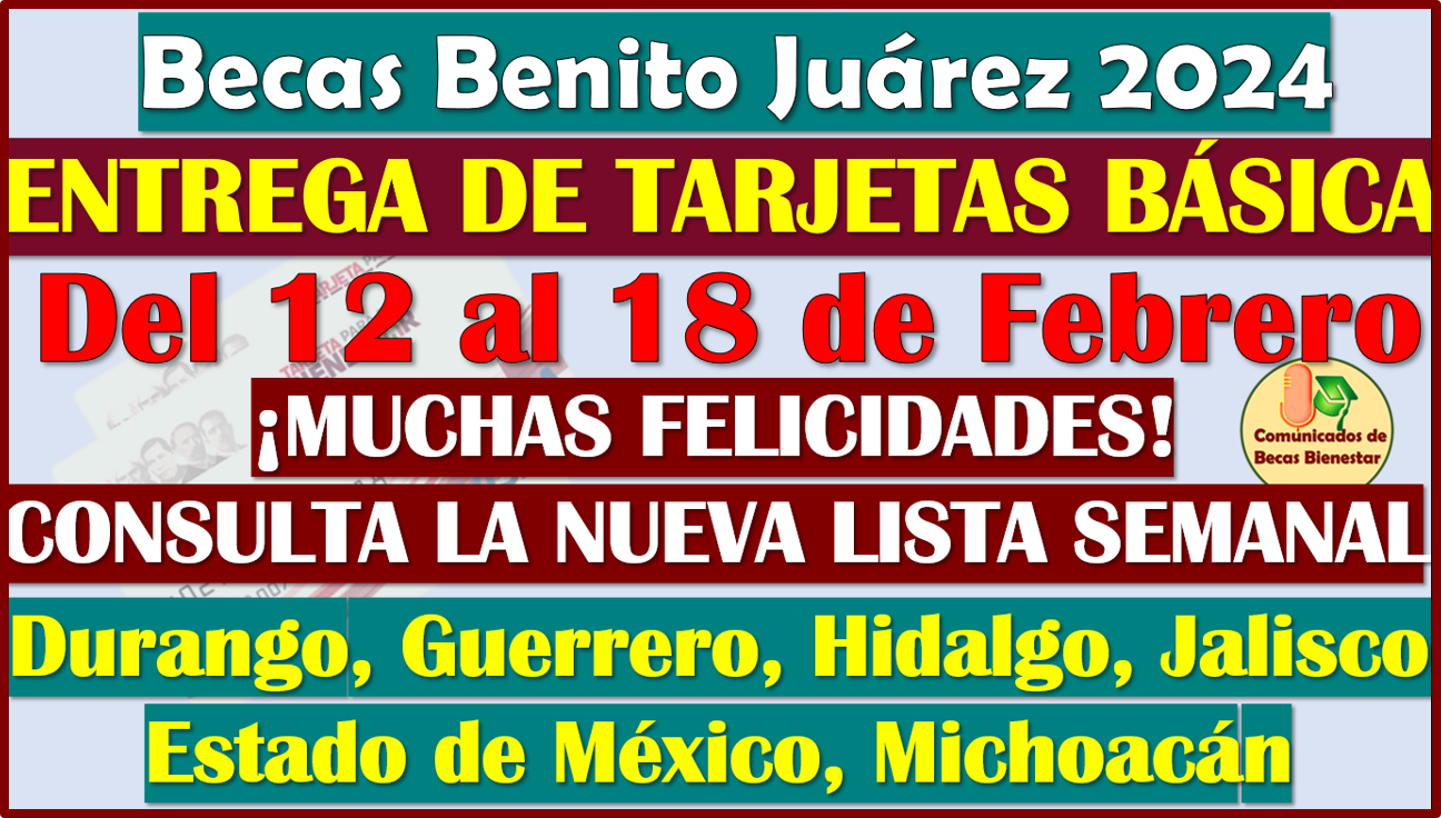 Atención padres de familia, NUEVA LISTA SEMANAL para la entrega de Tarjetas: Becas Benito Juárez nivel Básico