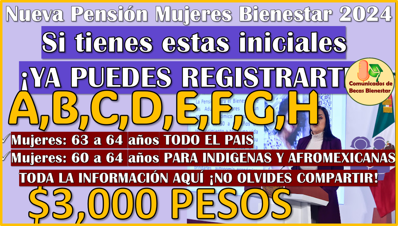 Si tienes estas iniciales, ya puedes realizar tu registro en la Nueva Pensión Mujeres Bienestar