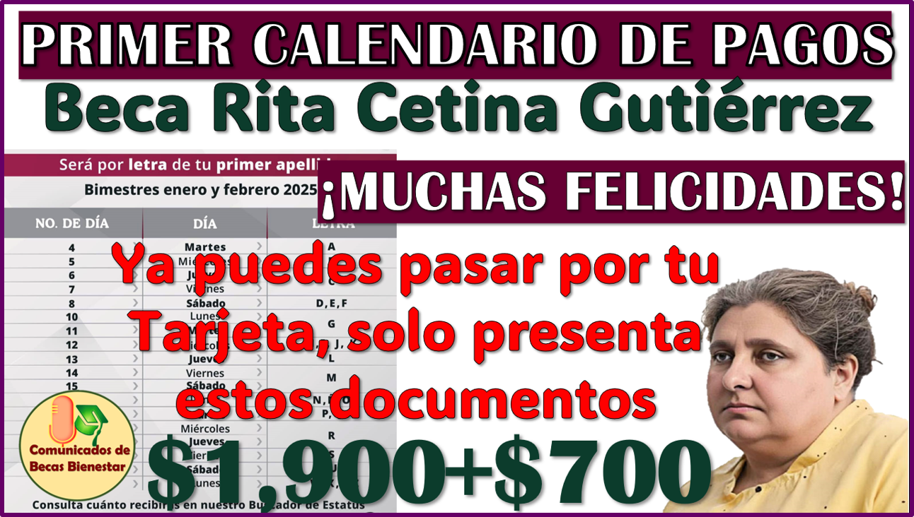 Primer Calendario Oficial de Pagos de la Beca Rita Cetina Gutierrez 2025, aqui te lo comparto