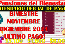 Calendario Oficial de Pagos de las Pensiones del Bienestar 2024 Bimestre Noviembre-Diciembre, aquí toda la información