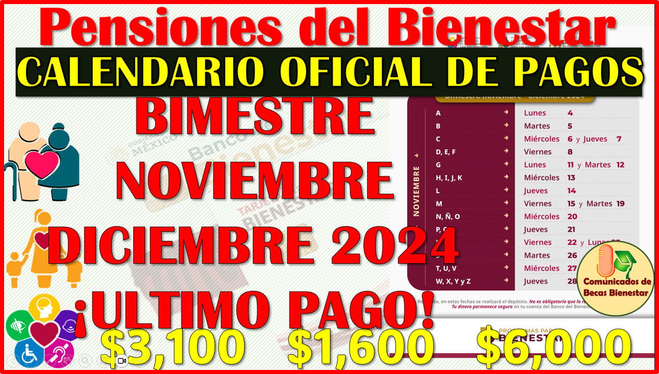 Calendario Oficial de Pagos de las Pensiones del Bienestar 2024 Bimestre Noviembre-Diciembre, aquí toda la información