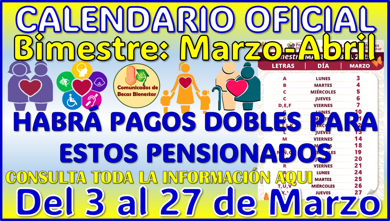 4 SEMANAS DE PAGOS para los Pensionados del Bienestar en sus 4 programas: Calendario oficial Marzo-Abril