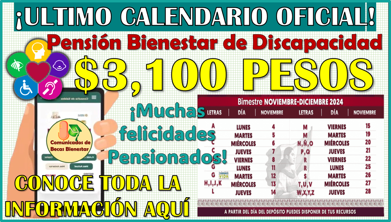 Disponible el Calendario Oficial de Pagos de las Pensiones del Bienestar de Discapacidad, aquí te lo comparto