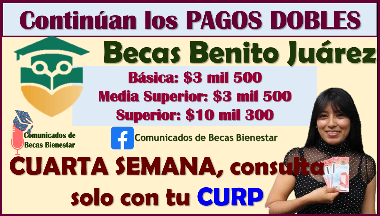 Continúan los PAGOS de las Becas Benito Juárez: CUARTA SEMANA DE PAGOS DOBLES