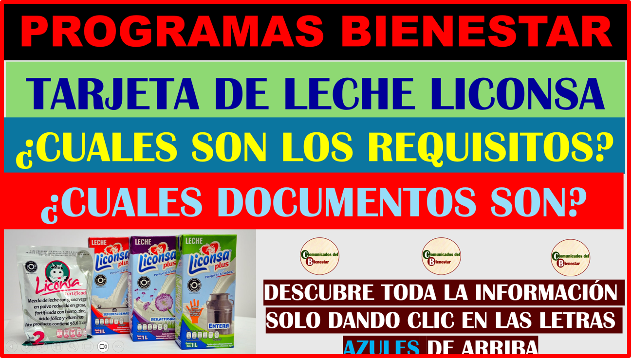 ATENCION BENEFICIARIOS BIENESTAR DESCUBRE COMO TRAMITAR LA TARJETA PARA LA COMPRA DE LECHE LICONSA