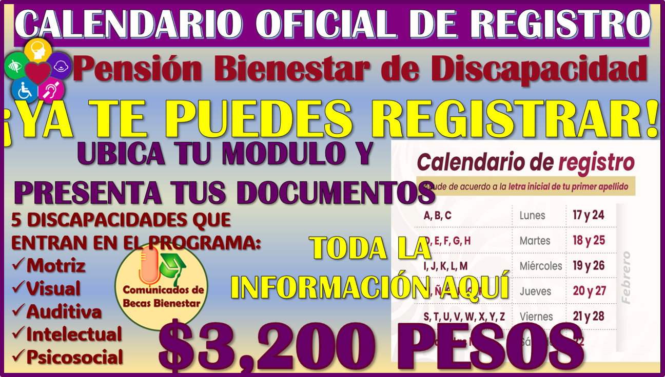 Ya te puedes registrar en la Pensión Bienestar de Discapacidad, este es el Calendario de Incorporación