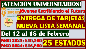 Jóvenes Escribiendo el Futuro NUEVA LISTA SEMANAL para la entrega de Tarjetas del 12 al 18 de Febrero