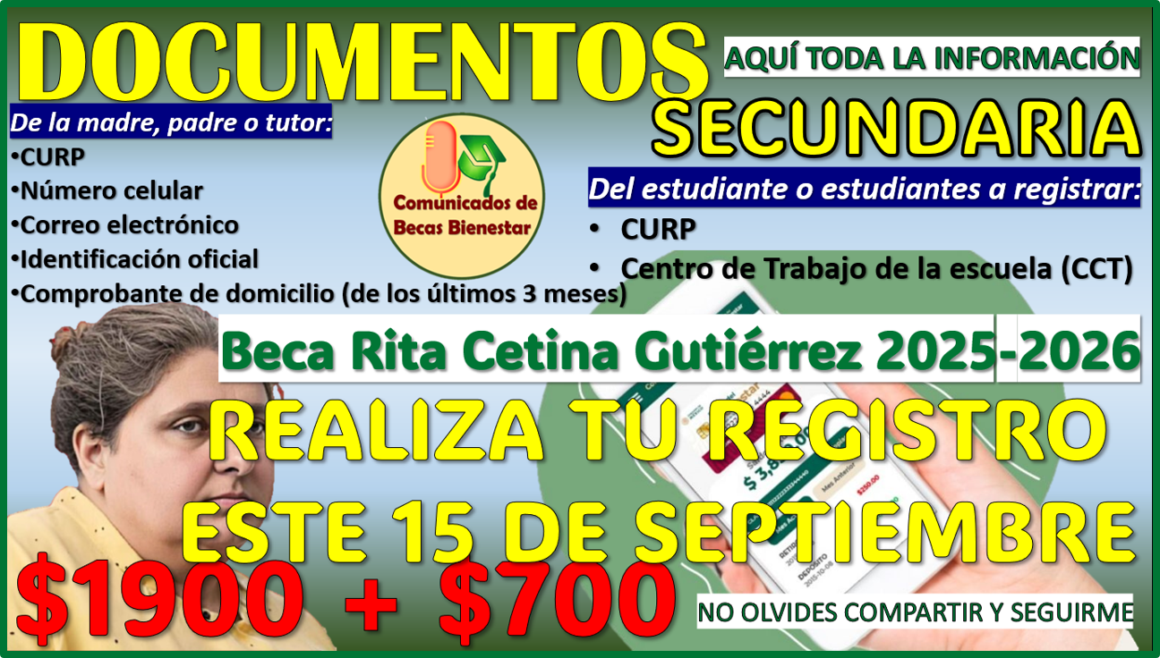 Estos son los DOCUMENTOS para tu registro este 15 de Septiembre: Beca Rita Cetina 2025-2026