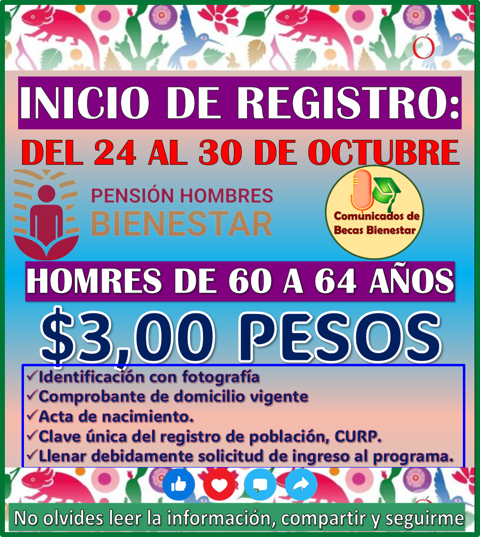 SI ERES HOMBRE DE 60 A 64 AÑOS, ESTE PROGRAMA ES PARA TI Y ASÍ PUEDES REGISTRARTE: PENSIÓN HOMBRES BIENESTAR