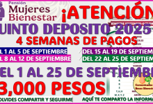 El Calendario Oficial del bimestre Septiembre-Octubre 2025 de la Pensión Mujeres Bienestar ya esta disponible