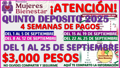El Calendario Oficial del bimestre Septiembre-Octubre 2025 de la Pensión Mujeres Bienestar ya esta disponible