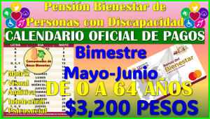 Del 7 al 30 de Mayo 2025 recibirás tu Pensión Bienestar de Discapacidad, te comparto el calendario oficial