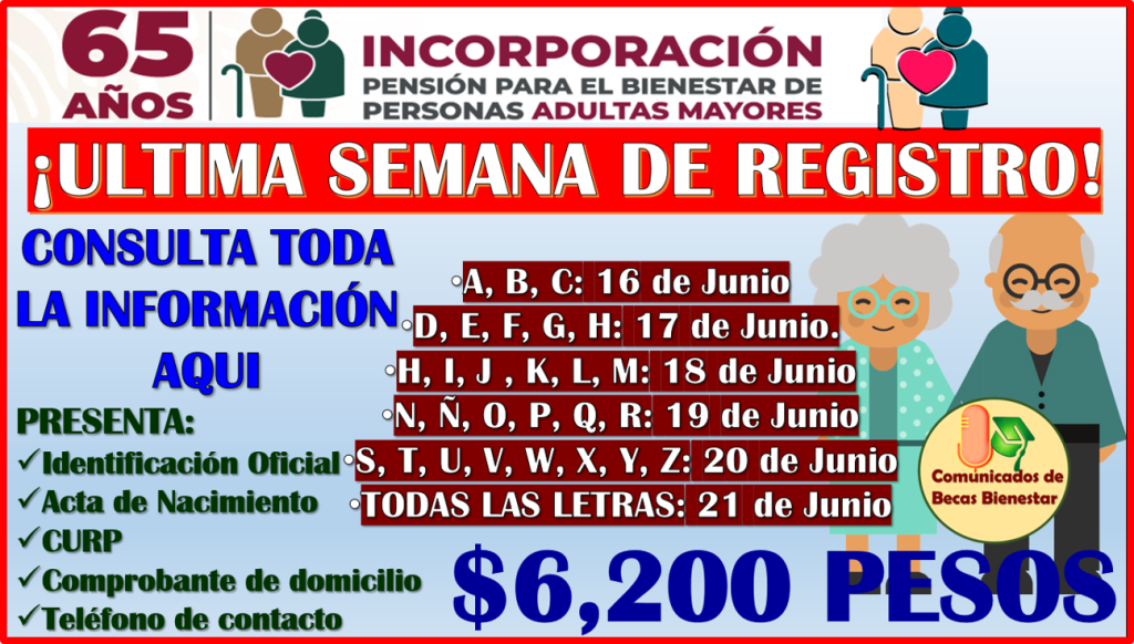 ≫ ¡ÚLTIMA SEMANA DE REGISTRO DE JUNIO! para la Pensión Bienestar del ...